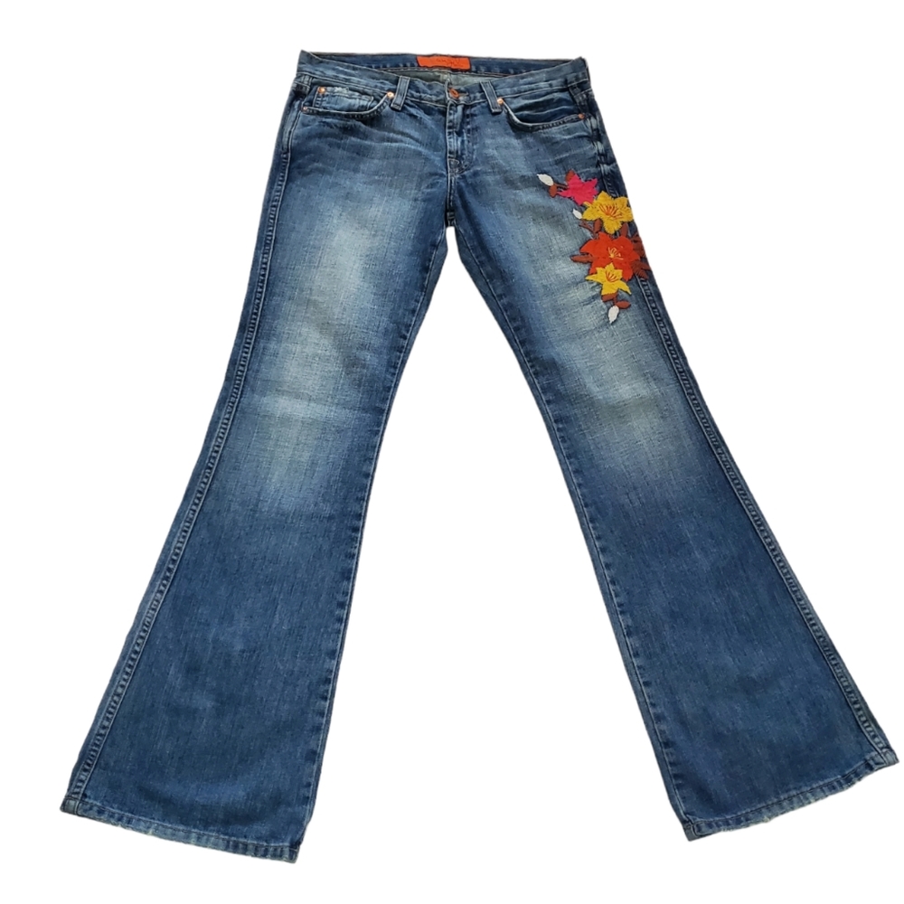 Angel Premium Jeans Embroidered Floral Boot Cut Flare Y2K Retro Size 7